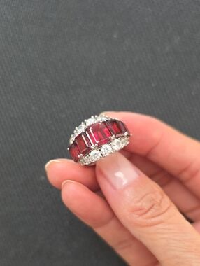 Red Garnet & Round CZ Statement Ring - Women Jewelry